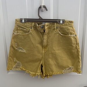 Jonathan Simkhai Distressed Yellow Jean Shorts